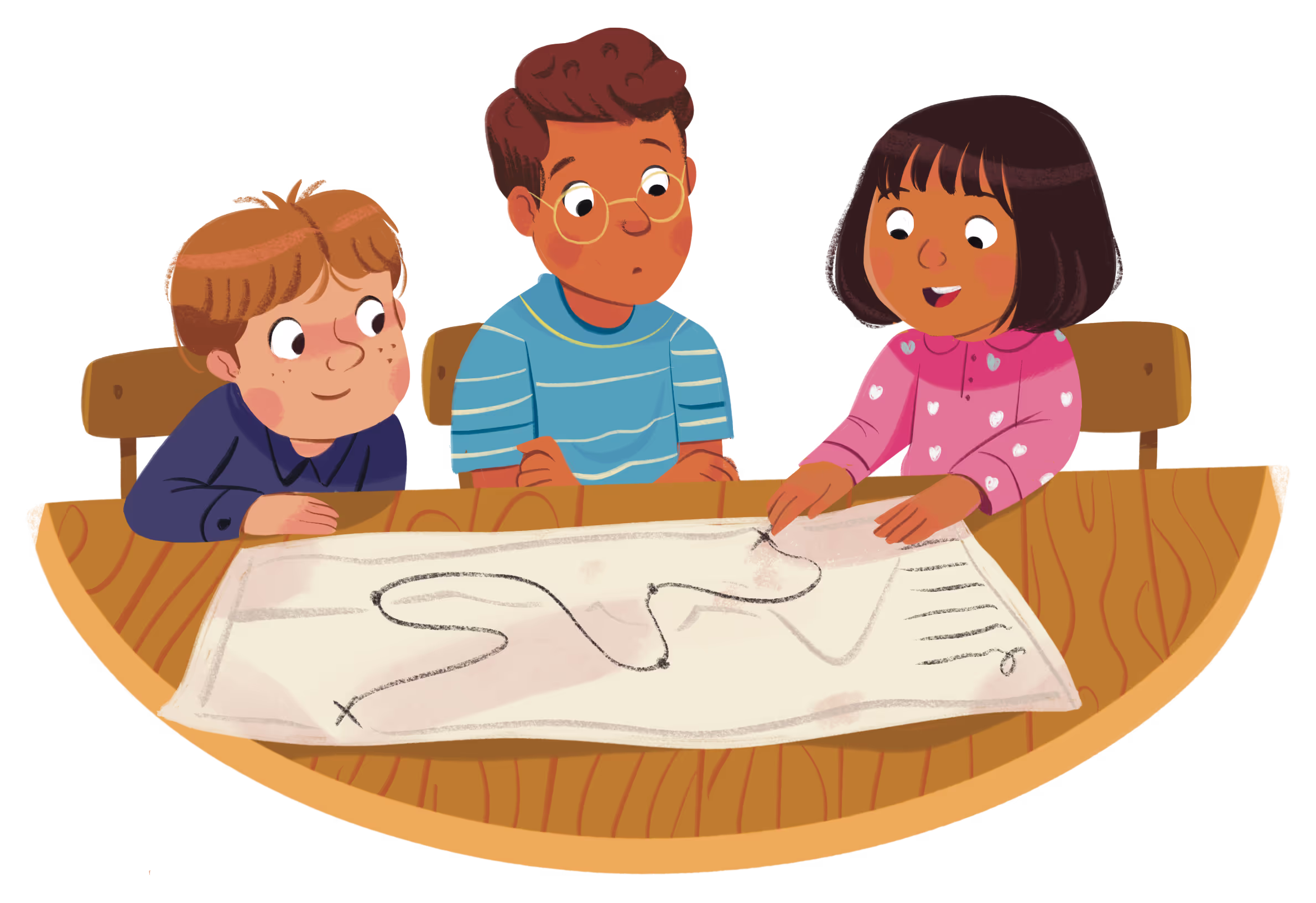 A group of students collaborating on a map