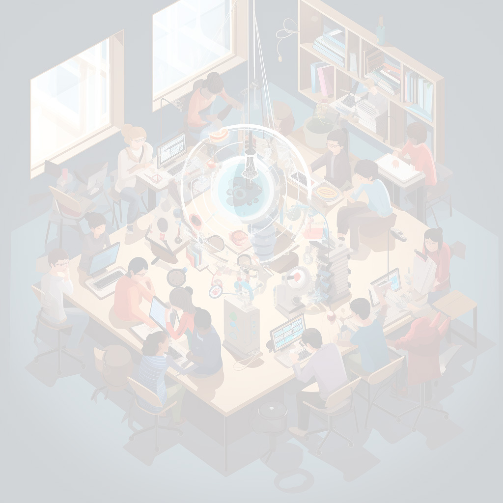 A group of diverse students working around a floating miniature Earth.