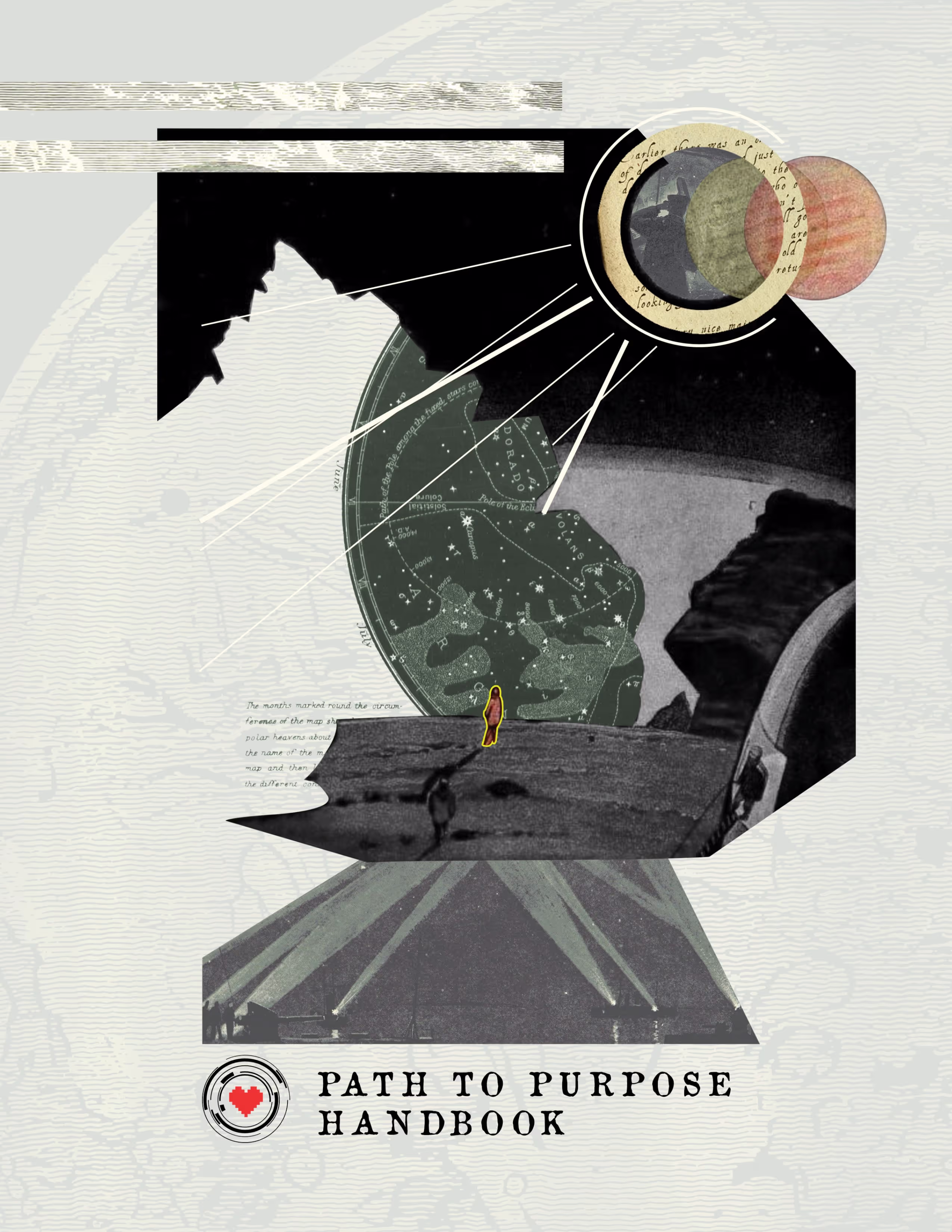 A person looking up at multiple planets in a collage.